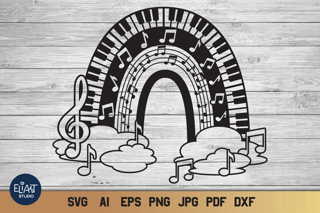 Rainbow SVG with Clouds and Music Notes, Treble Clef SVG. SVG Elinorka 