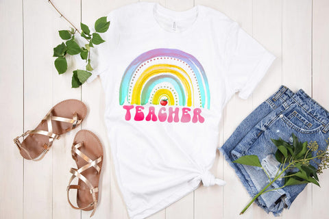 Rainbow Teacher I Teacher Sublimation I Teacher Shirt PNG Sublimation Happy Printables Club 