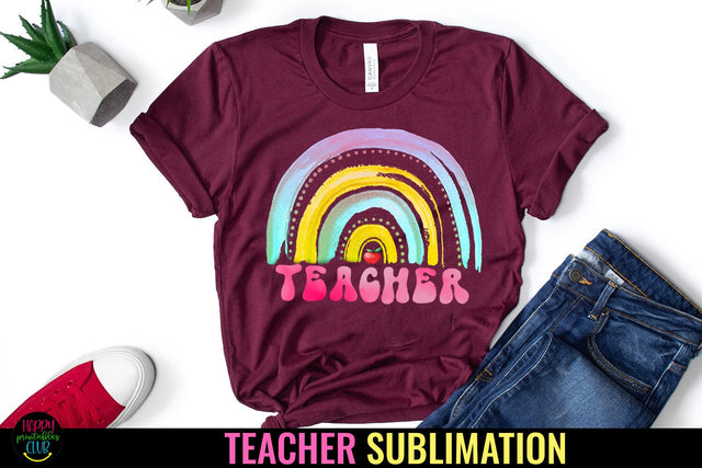 Rainbow Teacher I Teacher Sublimation I Teacher Shirt PNG Sublimation Happy Printables Club 