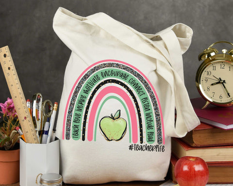 Rainbow Teacher Life - Green Apple - PNG Sublimation Serendipity and Art 
