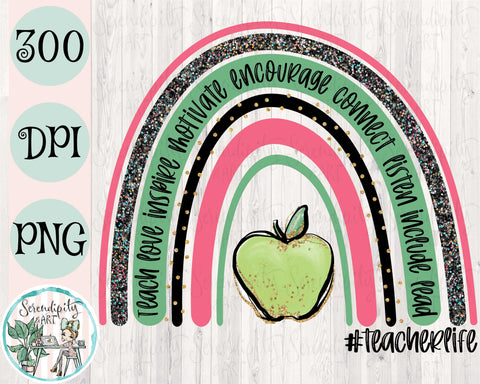 Rainbow Teacher Life - Green Apple - PNG Sublimation Serendipity and Art 