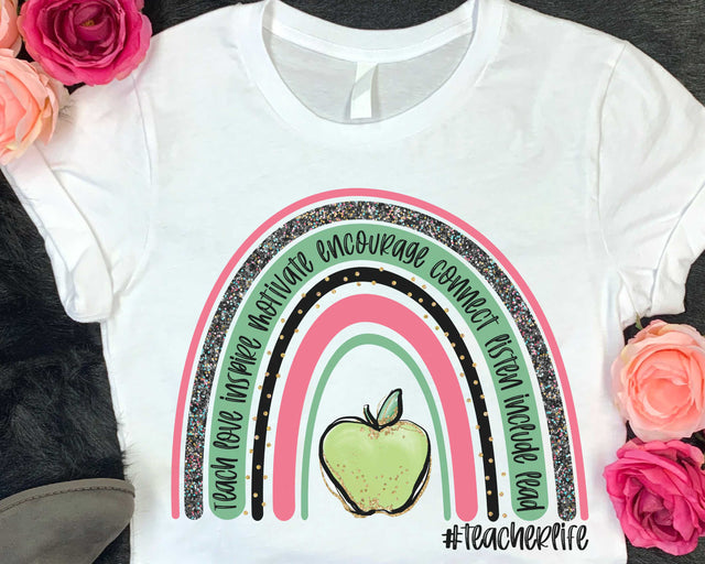 Rainbow Teacher Life - Green Apple - PNG Sublimation Serendipity and Art 