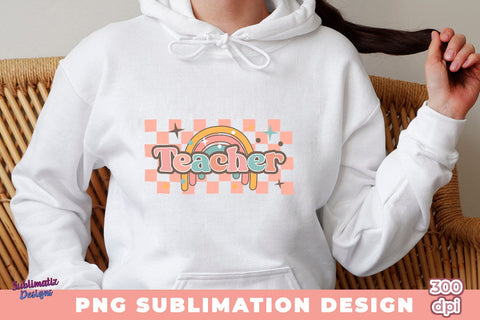 Rainbow Teacher Retro PNG Sublimation Sublimation Sublimatiz Designs 