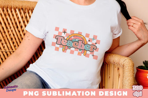 Rainbow Teacher Retro PNG Sublimation Sublimation Sublimatiz Designs 