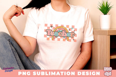 Rainbow Teacher Retro PNG Sublimation Sublimation Sublimatiz Designs 