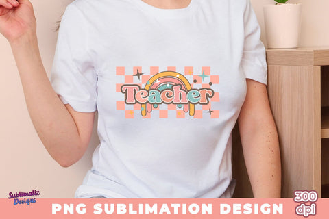 Rainbow Teacher Retro PNG Sublimation Sublimation Sublimatiz Designs 