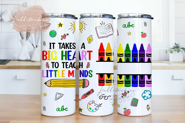 Rainbow Teacher Tumbler, Big Heart to Teach Little Minds 20 oz Skinny Tumbler Sublimation Design PNG Sublimation Rabbitmakies 
