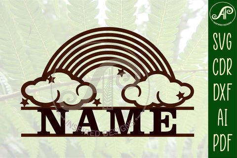 Rainbow theme Name sign svg laser cut template SVG APInspireddesigns 