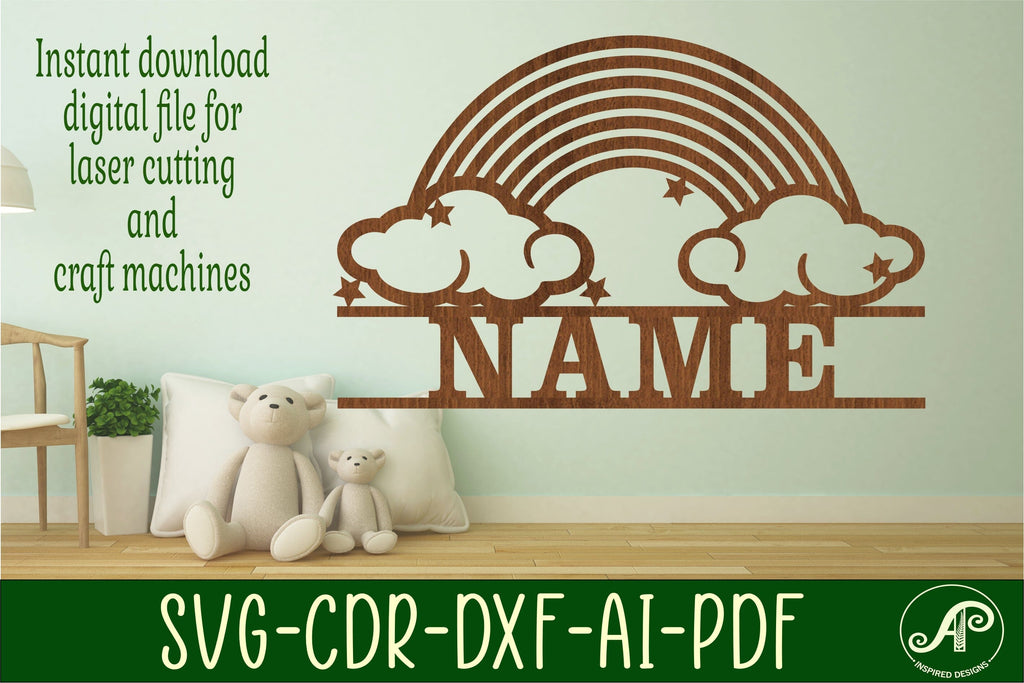 Rainbow theme Name sign svg laser cut template - So Fontsy