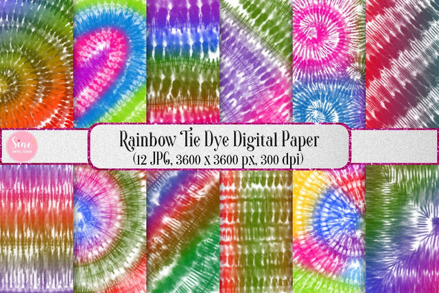 Rainbow Tie Dye Digital Papers Background Pack Digital Pattern SineDigitalDesign 