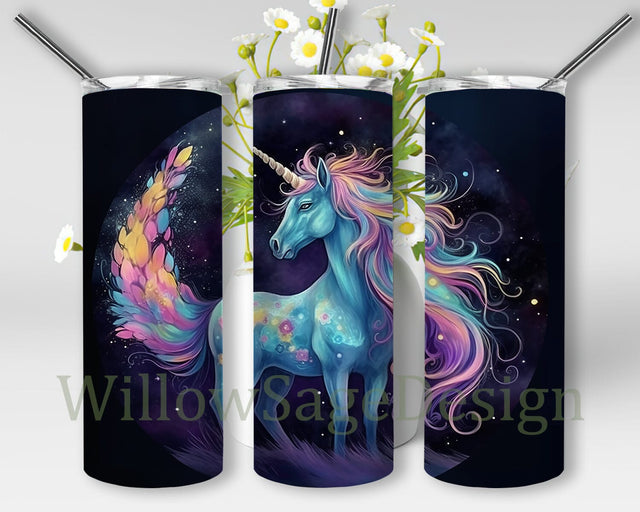 Rainbow Unicorn 20oz Skinny Tumbler Png, Blue And Dark Violet Depictions Of Animals, Colorful Alcohol Ink Unicorn Tumbler, Unicorn Tumbler Design, Unicorn Horse Sublimation WillowSageDesign 