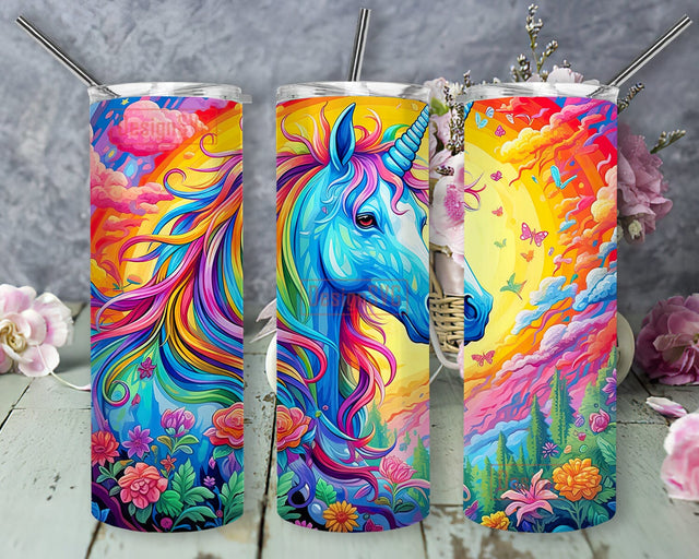 Rainbow Unicorn 20oz Skinny Tumbler Png, Unicorn Magic Colors Tumbler, Colorful Unicorn Flowers Tumbler, Rainbow Unicorn Flowers Tumbler, Unicorn Sublimation Design Sublimation DesignSVG 
