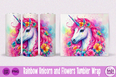 Rainbow Unicorn and Flowers Sublimation Tumbler Wrap 4 Sublimation Safi Design 