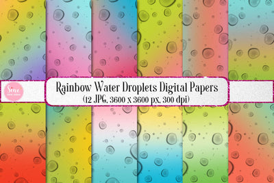 Rainbow Water Droplets Digital Papers Backgrounds Set Digital Pattern SineDigitalDesign 