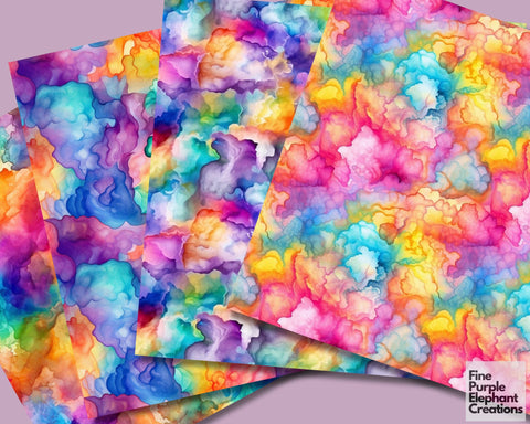 Rainbow Watercolor Digital Paper | Paint Stroke Texture Printable Paper Digital Pattern Fine Purple Elephant Creations 