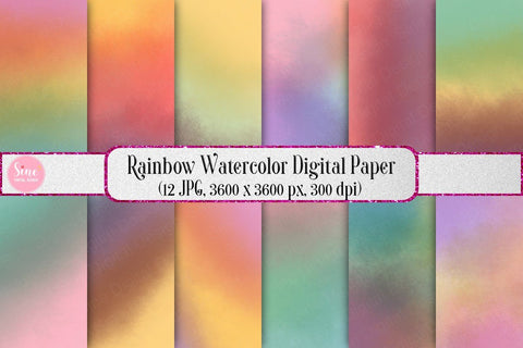 Rainbow Watercolor Digital Papers Backgrounds Set Digital Pattern SineDigitalDesign 