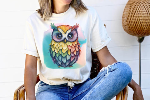 Rainbow Watercolor Owl Bundle | Sublimation PNG Free For Commercial Use Sublimation Sintegra 