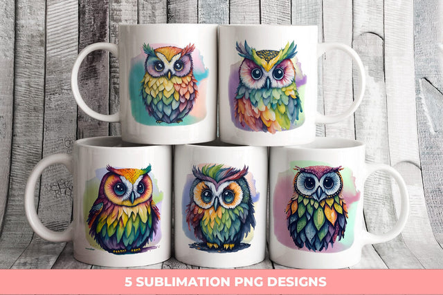 Rainbow Watercolor Owl Bundle | Sublimation PNG Free For Commercial Use Sublimation Sintegra 