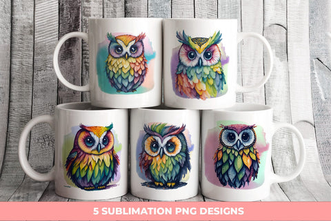 Rainbow Watercolor Owl Bundle | Sublimation PNG Free For Commercial Use Sublimation Sintegra 