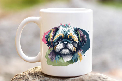 Rainbow Watercolor Shih Tzu Dog Bundle | Sublimation PNG Free For Commercial Use Sublimation Sintegra 
