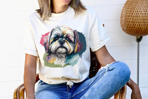Rainbow Watercolor Shih Tzu Dog Bundle | Sublimation PNG Free For Commercial Use Sublimation Sintegra 