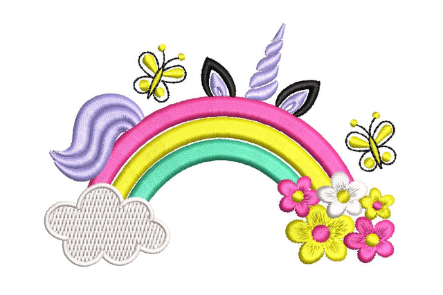 Rainbow with flowers and unicorn embroidery design, 3 sizes, Instant download Embroidery/Applique DESIGNS ArtEMByNatalia 