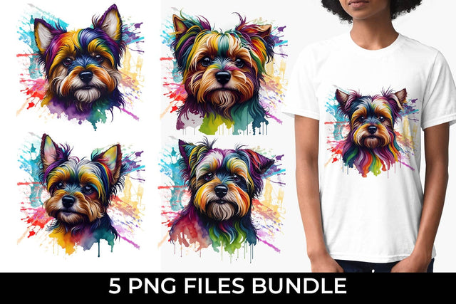 Rainbow Yorkshire Terrier Dog Watercolor Bundle Free For Commercial Use Sublimation Sintegra 