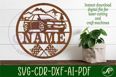 Rally cars name sign svg laser cut template SVG APInspireddesigns 