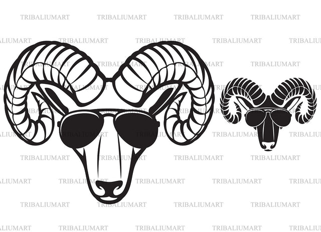 Ram head with aviator sunglasses SVG TribaliumArtSF 