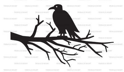 Ram Raven sitting on a branch SVG TribaliumArtSF 