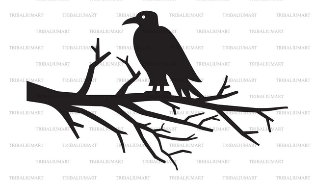 Ram Raven sitting on a branch SVG TribaliumArtSF 
