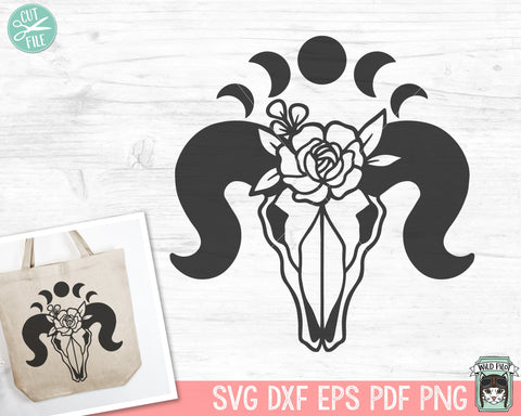 Ram Skull Flowers SVG, Ram Skull Floral SVG, Moon Phases svg, Crescent Moon svg, Just A Phase svg, Southwest svg, Mystical svg, Boho svg SVG Wild Pilot 