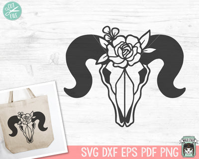 Ram Skull Flowers SVG, Ram Skull Floral SVG, Ram Skull PNG, Ram Skull Clipart, Southwest svg, Boho svg, Longhorn svg, Bohemian svg, Tribal svg SVG Wild Pilot 