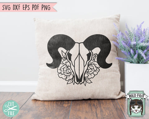 Ram Skull Flowers SVG, Ram Skull Floral SVG, Ram Skull PNG, Ram Skull Clipart, Southwest svg, Boho svg, Longhorn svg, Bohemian svg, Tribal svg SVG Wild Pilot 