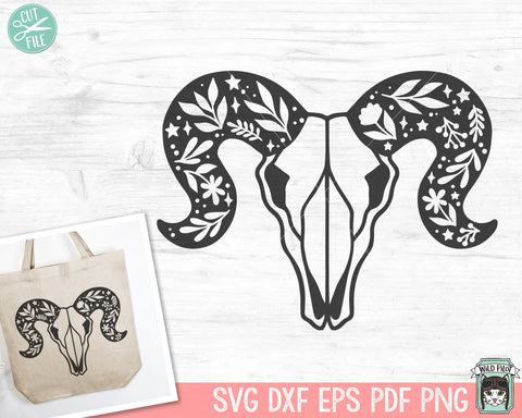 Ram Skull Leaves SVG, Animal Skull SVG, Ram Skull PNG, Ram Skull Clipart, Southwest svg, Boho svg, Longhorn svg, Bohemian svg, Tribal svg SVG Wild Pilot 