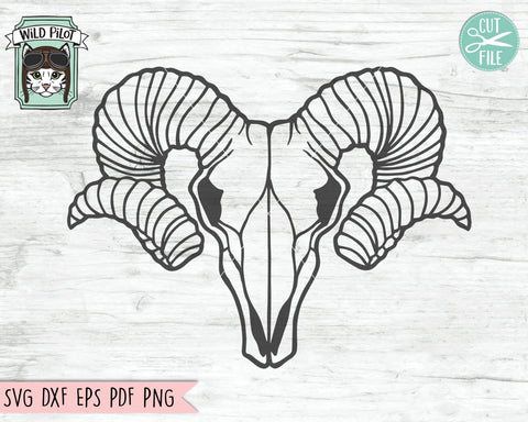 Ram Skull SVG Cut File, Ram Skull Cut File, Animal Skull SVG File, Animal Skull Cut File, Bighorn Sheep SVG File, Boho Skull SVG, Bohemian SVG SVG Wild Pilot 