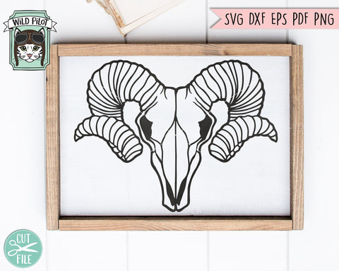 Ram Skull SVG Cut File, Ram Skull Cut File, Animal Skull SVG File, Animal Skull Cut File, Bighorn Sheep SVG File, Boho Skull SVG, Bohemian SVG SVG Wild Pilot 