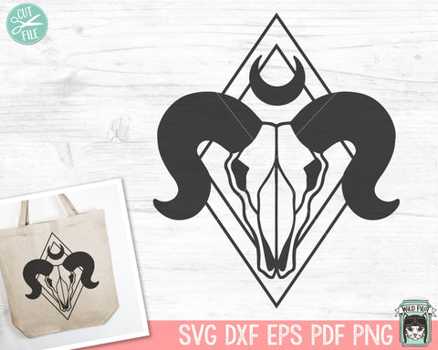 Ram Skull SVG Cut File, Ram Skull PNG, Mystical svg, Crescent Moon svg, Ram Skull Clipart, Southwest SVG, Boho svg, Longhorn svg, Diamond svg SVG Wild Pilot 