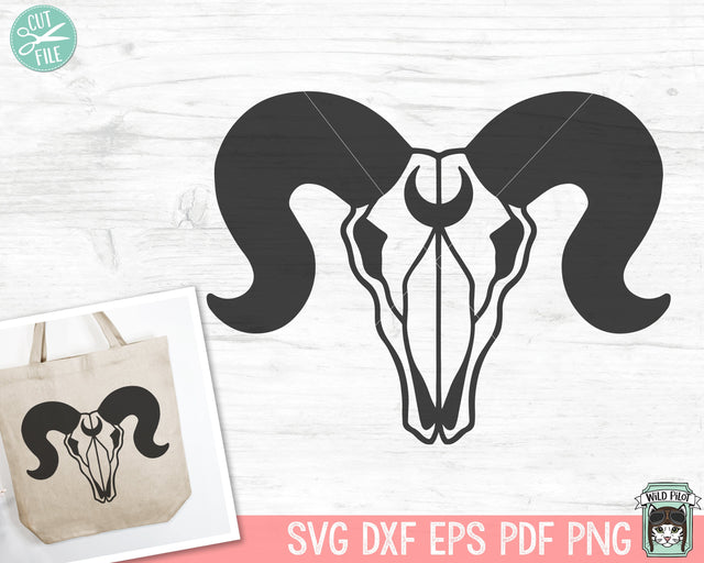 Ram Skull SVG Cut File, Ram Skull PNG, Mystical svg, Crescent Moon svg, Ram Skull Clipart, Southwest SVG, Boho svg, Longhorn svg SVG Wild Pilot 