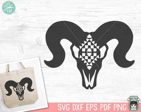 Ram Skull SVG Cut File, Ram Skull PNG, Mystical svg, Geometric svg, Ram Skull Clipart, Southwest SVG, Boho svg, Bohemian svg, Longhorn svg SVG Wild Pilot 