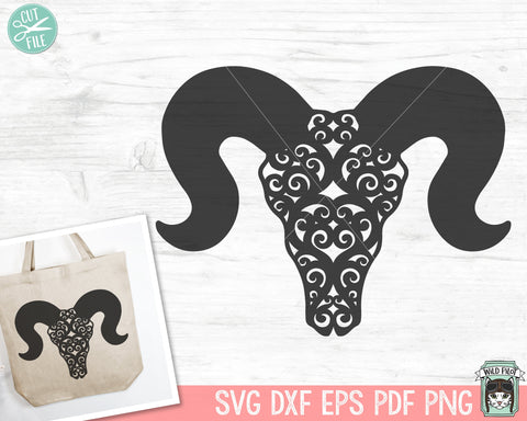 Ram Skull SVG Cut File, Ram Skull PNG, Mystical svg, Scroll svg, Ram Skull Clipart, Southwest SVG, Boho svg, Bohemian svg, Longhorn svg SVG Wild Pilot 