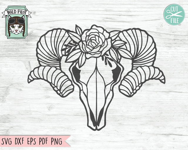 Ram Skull SVG File, Ram Skull With Flowers SVG, Boho Skull SVG File, Floral Bighorn Sheep Cut File, Native American Indian SVG, Animal Skull Cut File, Bohemian SVG SVG Wild Pilot 