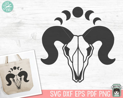 Ram Skull SVG, Moon Phases svg, Crescent Moon svg, Animal Skull SVG, Just A Phase svg, Southwest svg, Mystical svg, Boho svg, Bohemian svg SVG Wild Pilot 