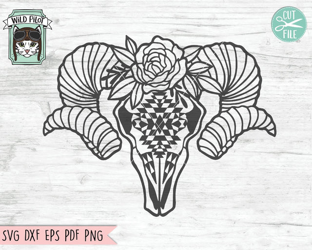 Ram Skull With Flowers SVG Cut File SVG Wild Pilot 