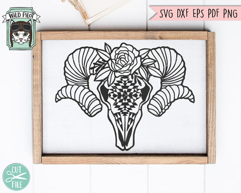 Ram Skull With Flowers SVG Cut File SVG Wild Pilot 