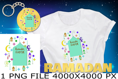 Ramadan Kareem frame, Mosque and Ramadan symbols sublimation PNG design Sublimation Natasha Prando 