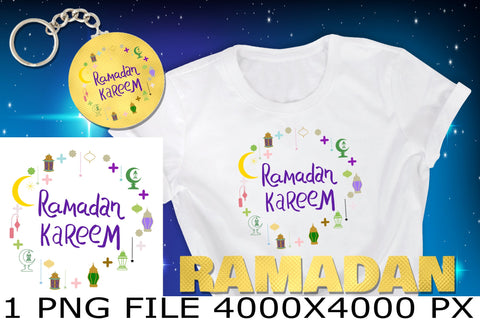 Ramadan Kareem phrase, Ramadan symbols frame sublimation PNG design Sublimation Natasha Prando 