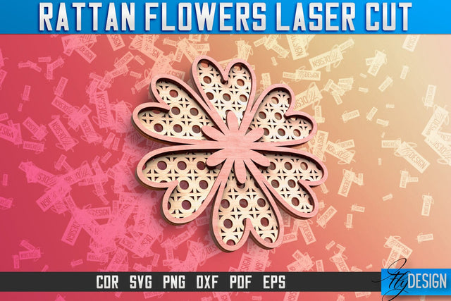 Rattan Flowers Laser Cut SVG | Laser Cut SVG Design | CNC Files SVG Fly Design 