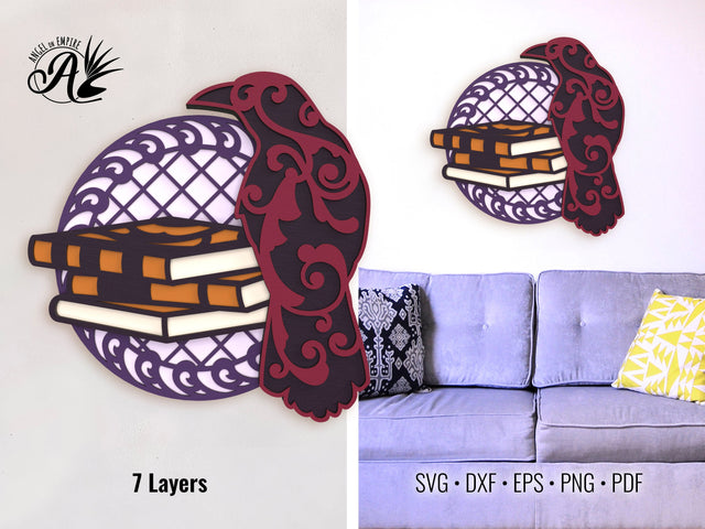 Raven and Books layered SVG cut files SVG Angel on Empire 