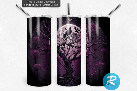 Raven Blood Moon Halloween 20 oz / 30 oz Tumbler PNG Sublimation Regulrcrative 